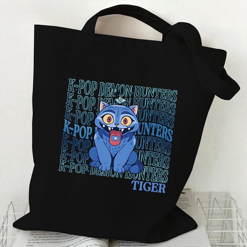 KPOP Dämonenjäger Tigerdruck Canvas Tasche Einzelner Schulterrucksack Student Tragbare Einkaufstasche