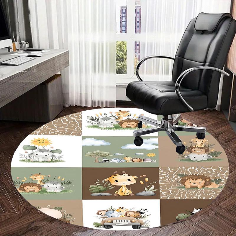 1PC Safari Animals Non-Slip Floor Round Carpet, Office, Family, Bedroom, Large Area Rug Indoor Rugs, Durable PolyesterH0382