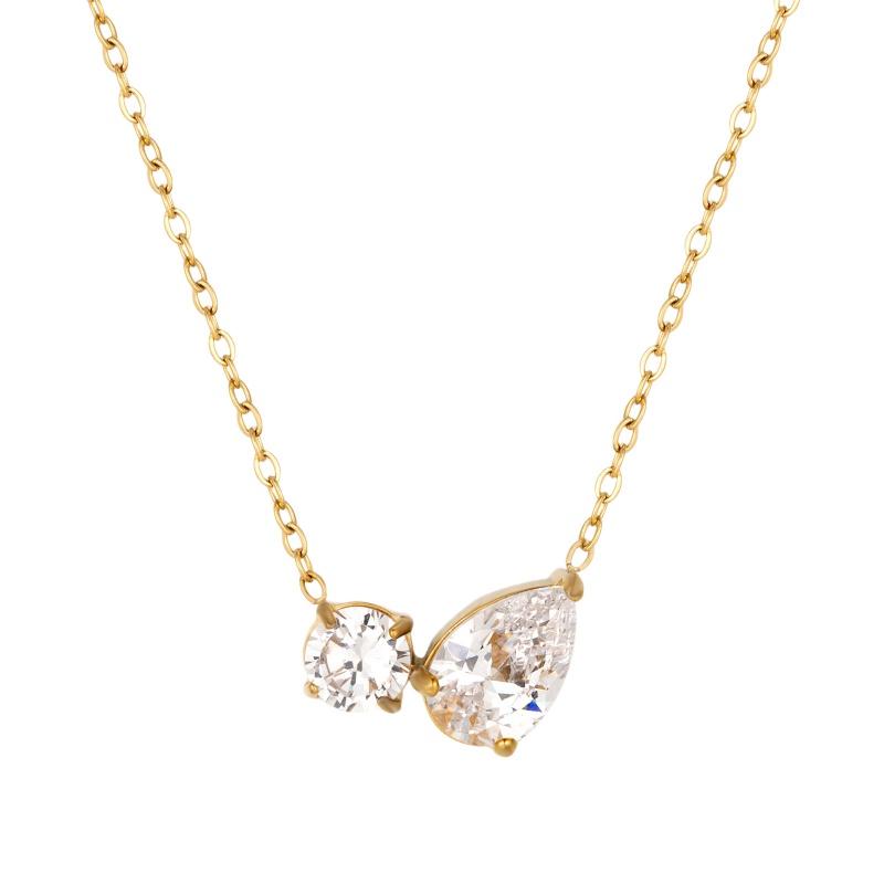 Stainless Steel Hypoallergenic Water Droplet CZ Pendant Necklace for Women Luxury Waterproof Ins Necklace Jewelry Birthday Gift