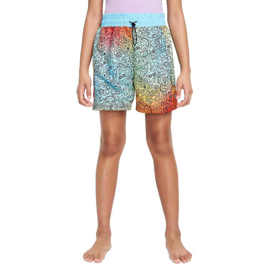 Nike Swim Doodle Allover-Print Elastische Taille Strandshorts Kinder-Shorts Wasserblau FZ6363-376