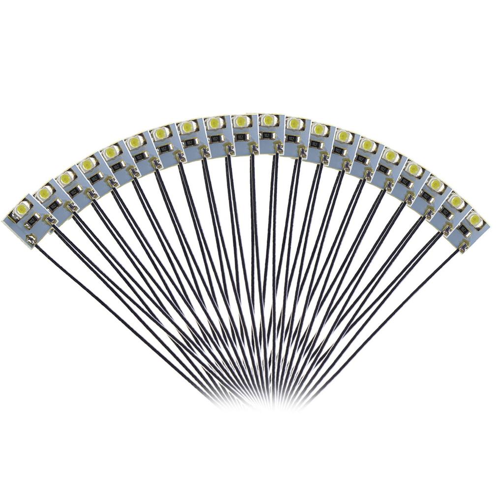 White SMD 3528 Chip LEDs with Wiring and Resistors for Model and Dioramas 20-Pack Trains, Railways, Buildings,