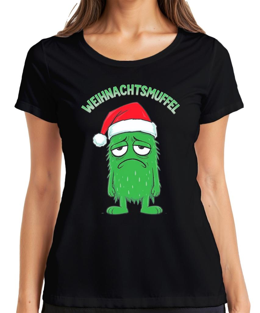Christmas Muffin Xmas Gift Funny Green Monster Hat Ladies TShirt
