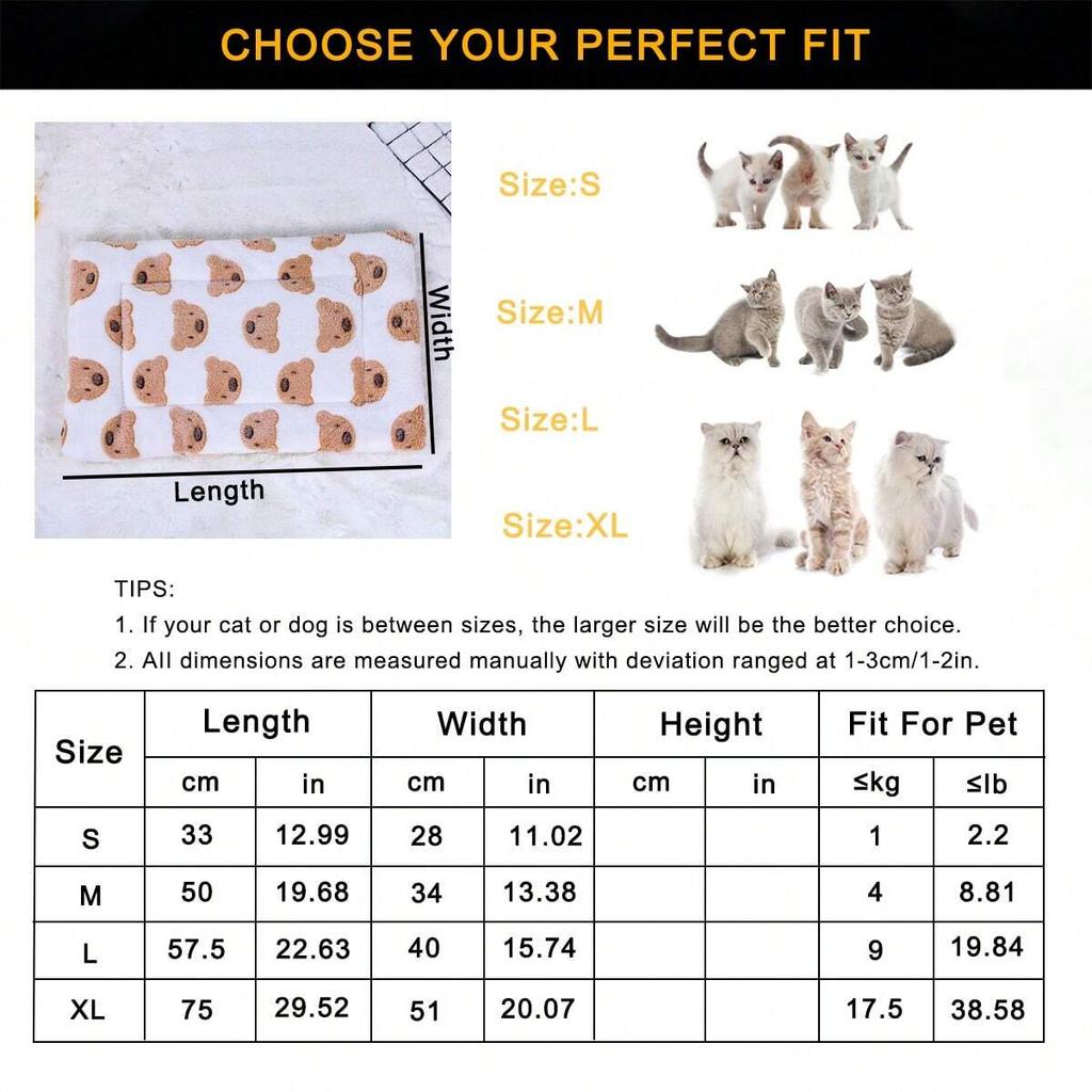 1pc-Cartoon bear print pet blanket, dog bed mat, small and medium-sized dog, cat, sleeping in autumn and winter