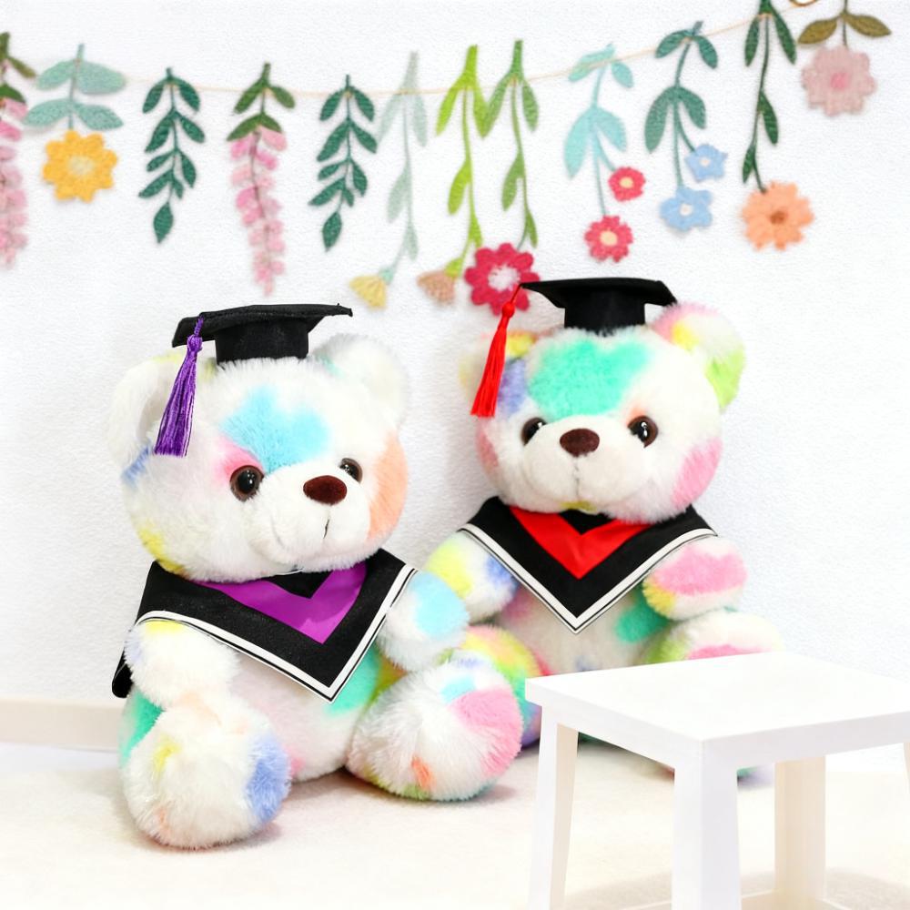 Color Teddy Bear Plush Stuffed Animal With Graduation Cap Kawaii Soft Toys Boys Girls Kids Graduation Gifts Room Home Decoration