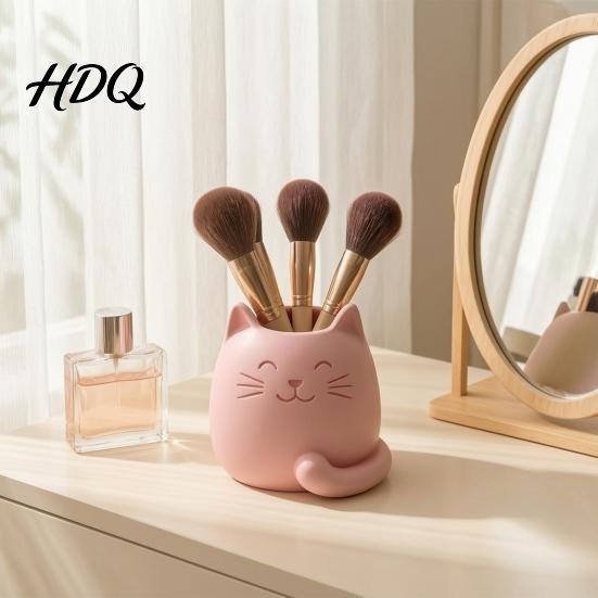 Odorless Pen Container Holder Cartoon Cat Shape Desk Organizer Smooth Surface Decorative