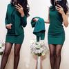 Vestido Bodycon Liso Sem Mangas Gola O 2 Peças/Conjunto Casaco Curto Quente para Escritório Mini 2026