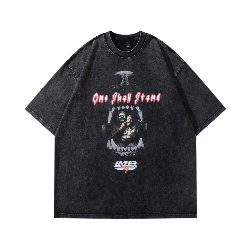Heavy Cotton Short-Sleeved T-Shirt American Vintage Retro Trendy Brand Printing Washed Old Half-Sleeved Top Men