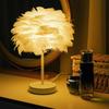 Ins Romantic Feather Table Lamp, Dimmable Bedside Night Light for Bedroom Decor