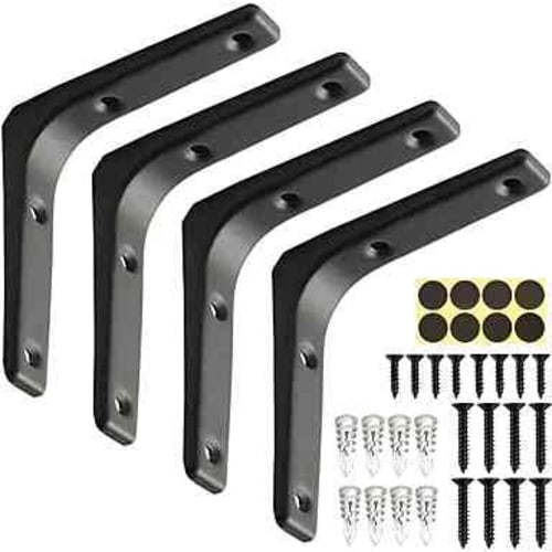 

Shelf brackets, 100mm x 100mm x 20mm, set of 4 [Size variations: 10cm, 15cm, 20cm, 25cm, 30cm], L-shaped brackets, black steel, 10cm. Includes screws,