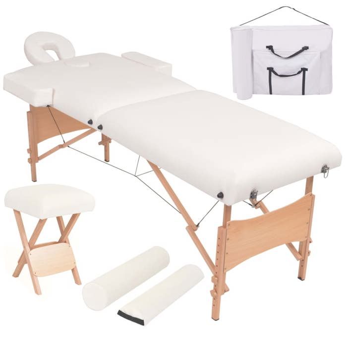 VidaXL Table de massage pliable et tabouret 10 cm d'épaisseur Blanc 110154