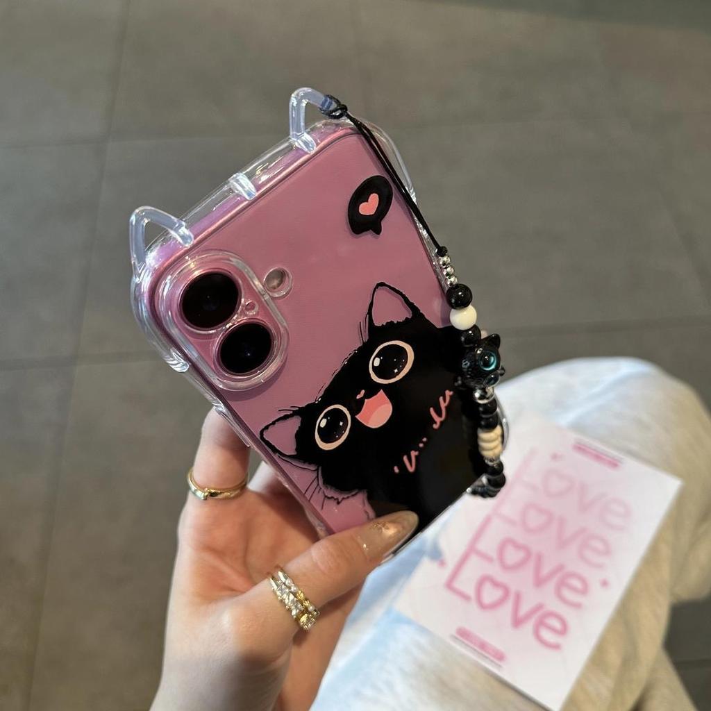 The New Models Are Suitable for Iphone16 Sweet and Cool Cat 13 with Bracelet Phone Case and Apple 15 Cat Ear Transparent Protective Case