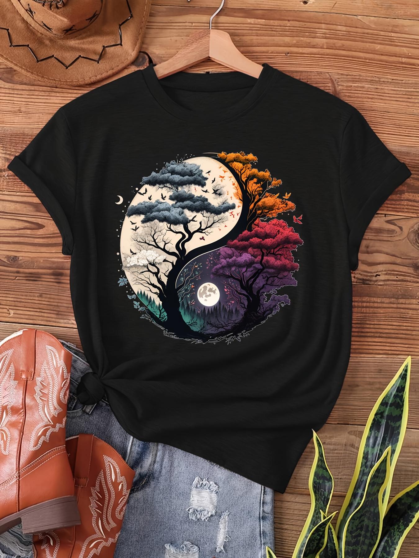 

Yin Yang Tree of Life Womens Tee Nature Graphic Casual Boho Spiritual Top Harajuku Graphic T Shirts Women Clothes S
