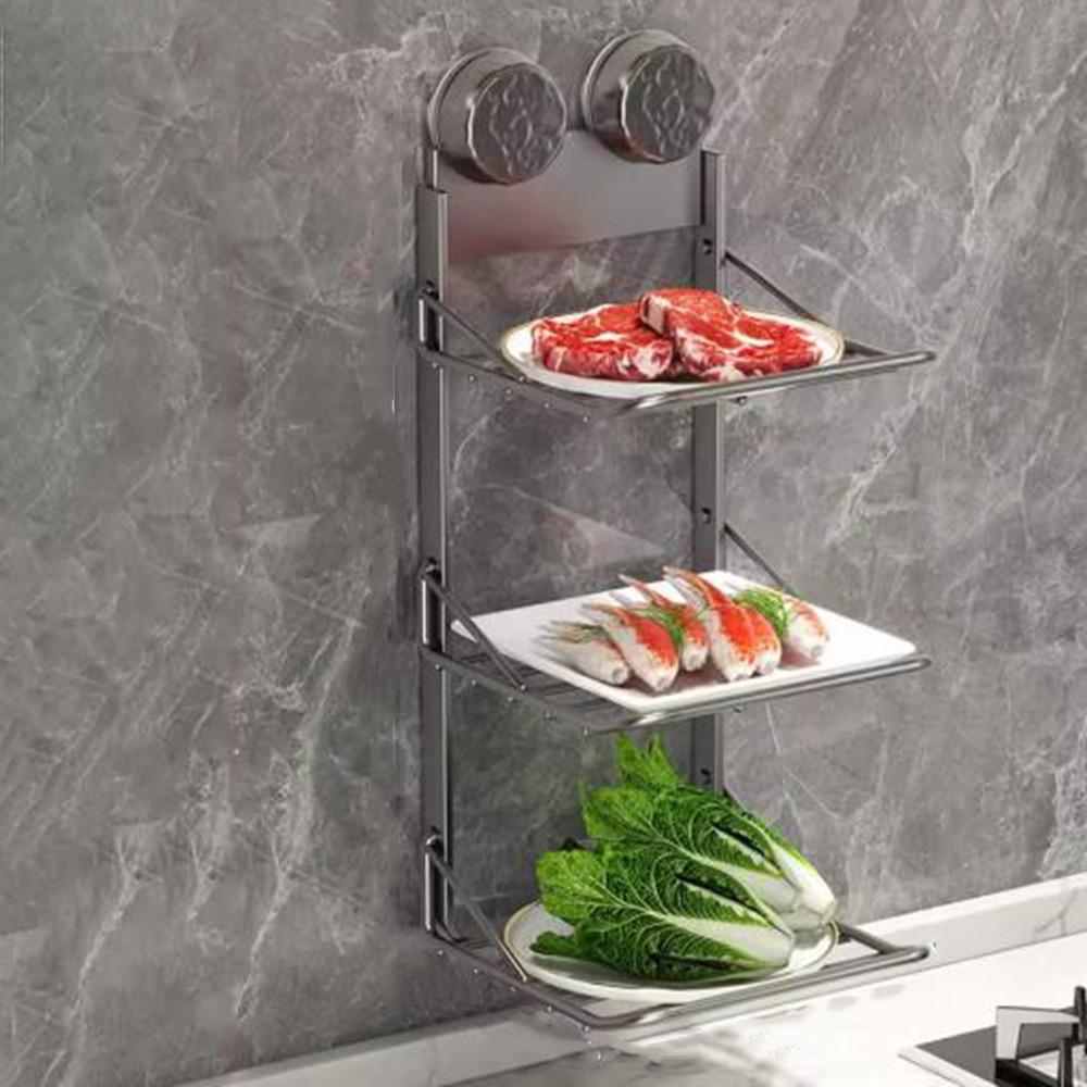 

Подвесной настенный 3-ярусный органайзер на присосках для хранения, полка для подготовки блюд для дома серый