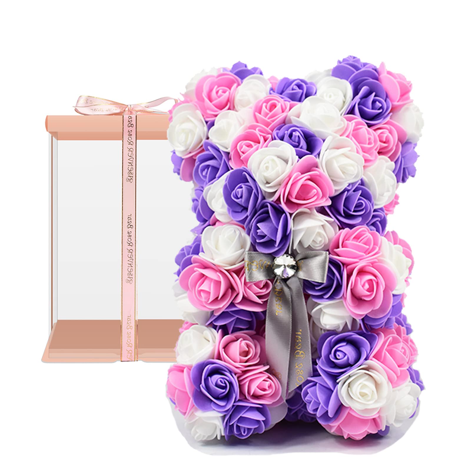 

Плюшевый мишка из роз Enhong, никогда не увядающий цветок для декора дома, идеальный подарок на день рождения, День святого Валентина, Рождество или Новый год. (с