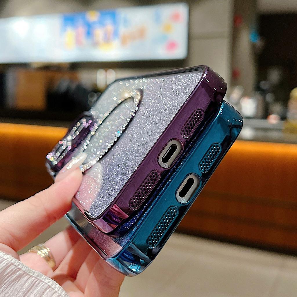 Für iPhone 14 Pro Magnetische Hülle Stoßfest TPU+PC Handyhülle mit Farbverlauf Glitzer