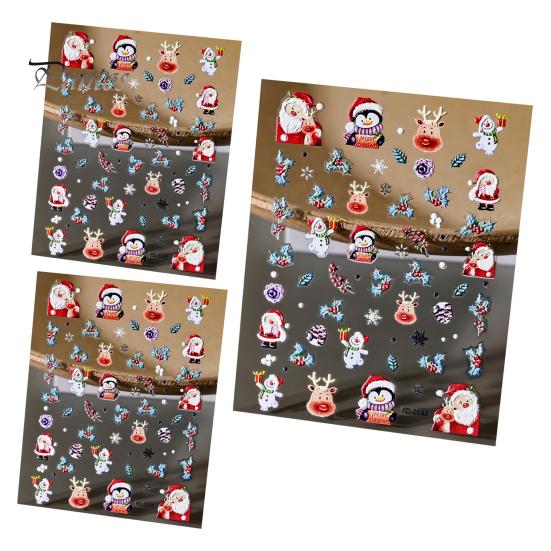 

3 листа рождественских 5D наклеек для дизайна ногтей Снеговик Санта-Клаус с рисунком лося самоклеящиеся наклейки для маникюра своими руками A