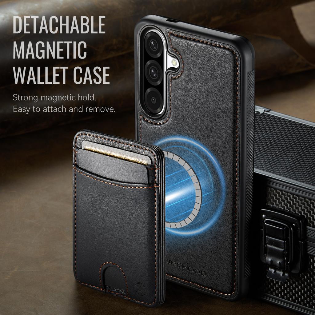 For Samsung Galaxy A36 5G Magnetic Case JEEHOOD J10 Leather Back Phone Cover with Detachable Card Holder Kickstand