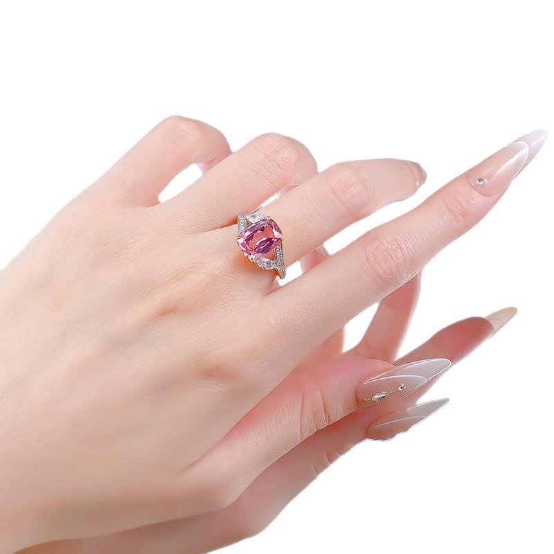 Romantic Pink Gang 8 * 11Mm Fat Square Ring Female Mingyuan Wind