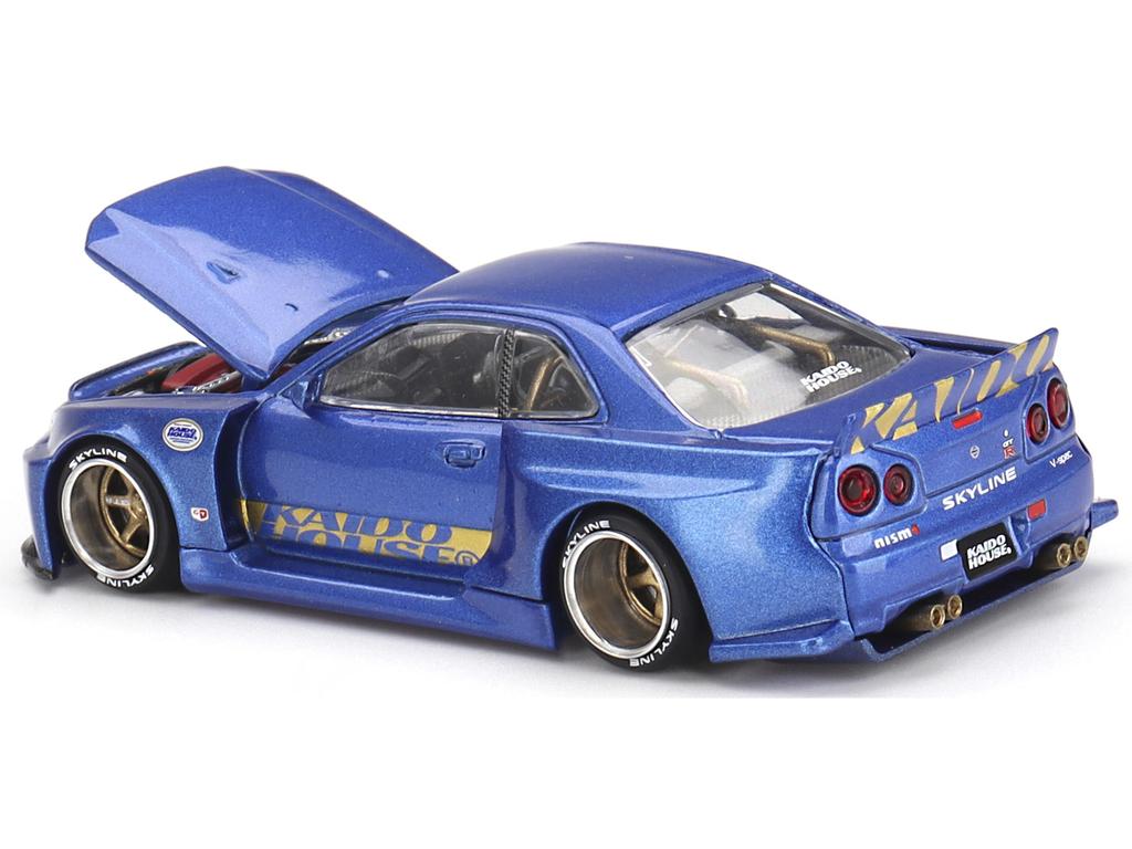 Kaido House Nissan Skyline Kaido Works Shinjuku V2 by Mini GT In Blue 158 GT-R (R34)