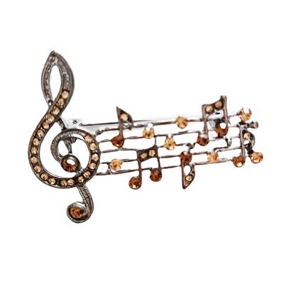 [R8524] - Silver Amber 'Music' Designer Brooch - 45x35 Mm