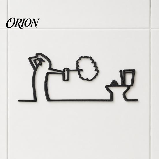 Wall Art Funny Bathroom Sign, 3D Printed Minimalist Line Toilet Living Room Art, Black Modern Home Decor for Washroom Sign