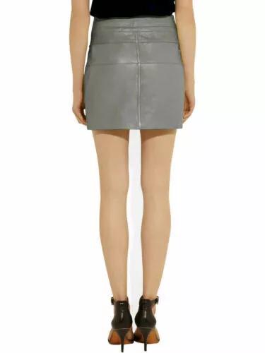 Grauer Rock Leder Stilvoll Damen Hohe Taille Bleistift Mini Weiches Lammleder