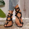 Women's Lightweight Summer Sandals - Black Cross-strap Flat Sandals, Comfortable and Casual Vacation Beach Shoes