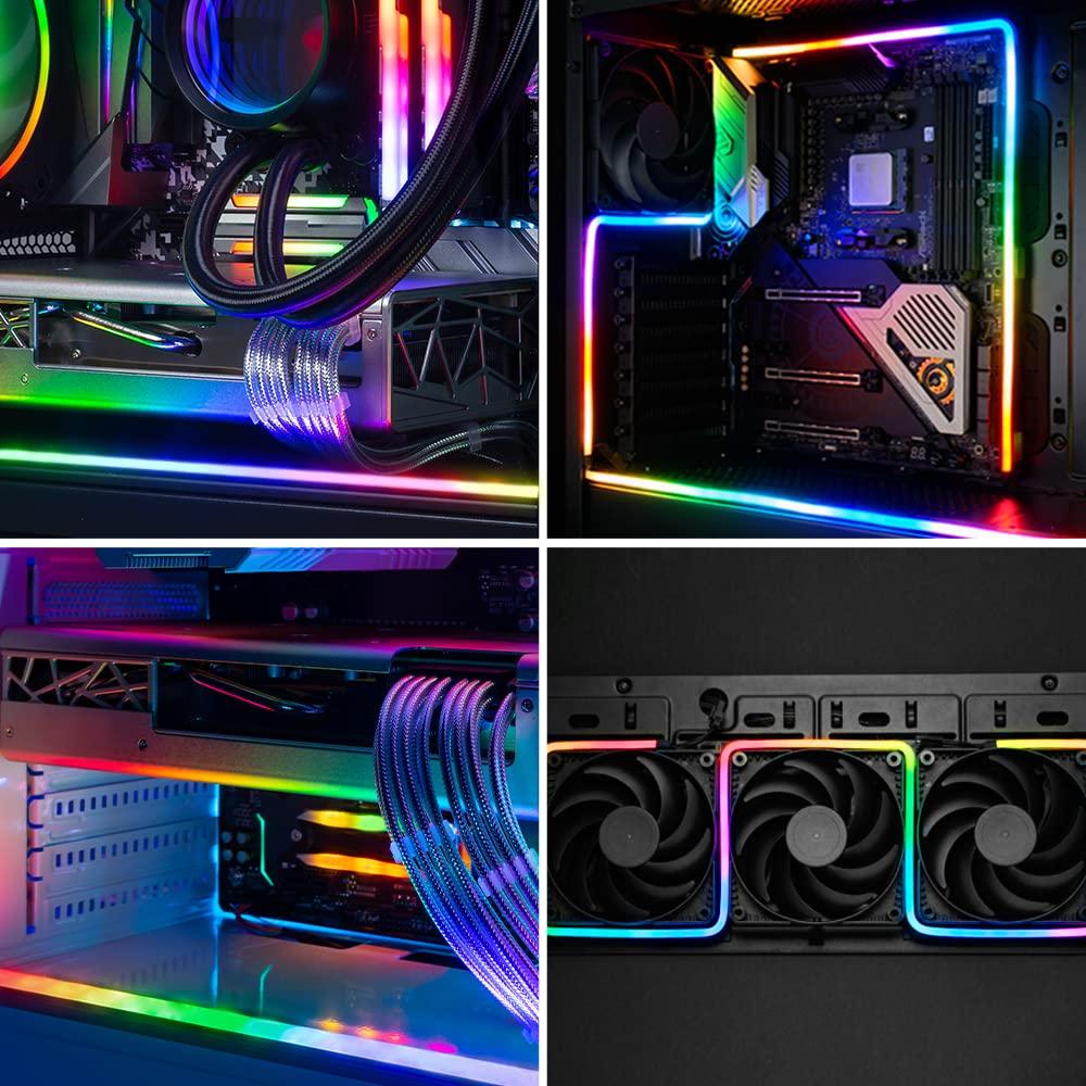BTF-LIGHTING LED Neon RGB PC LED Strip Lights, Individually Addressable, 5V 3-Pin Splitter Cable Included, 2x50CM Light Strips for PC Computer Cases,
