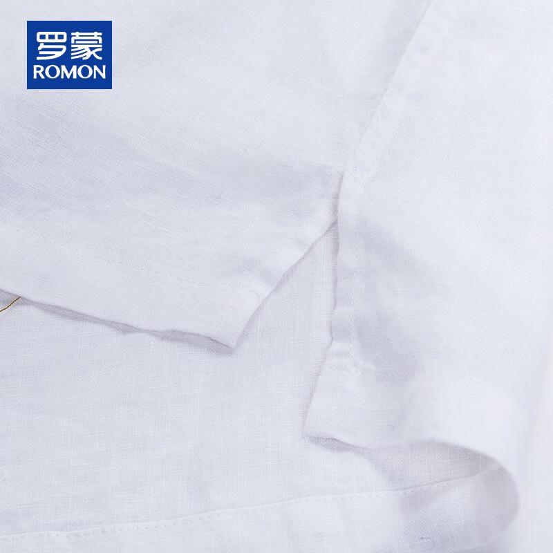 ROMON Men's 100% Linen Stand-Up Collar Long Sleeve Shirt