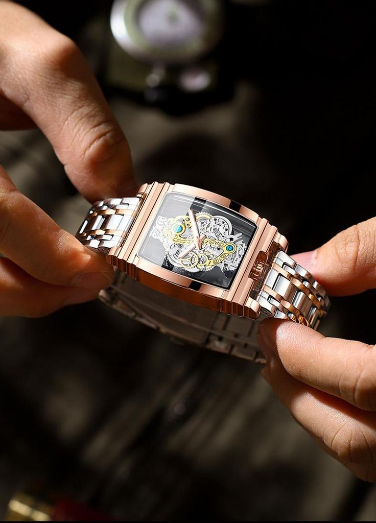 Men's Waterproof Luminous Tourbillon Leather Watch with Fashionable Motorcycle Gear Design