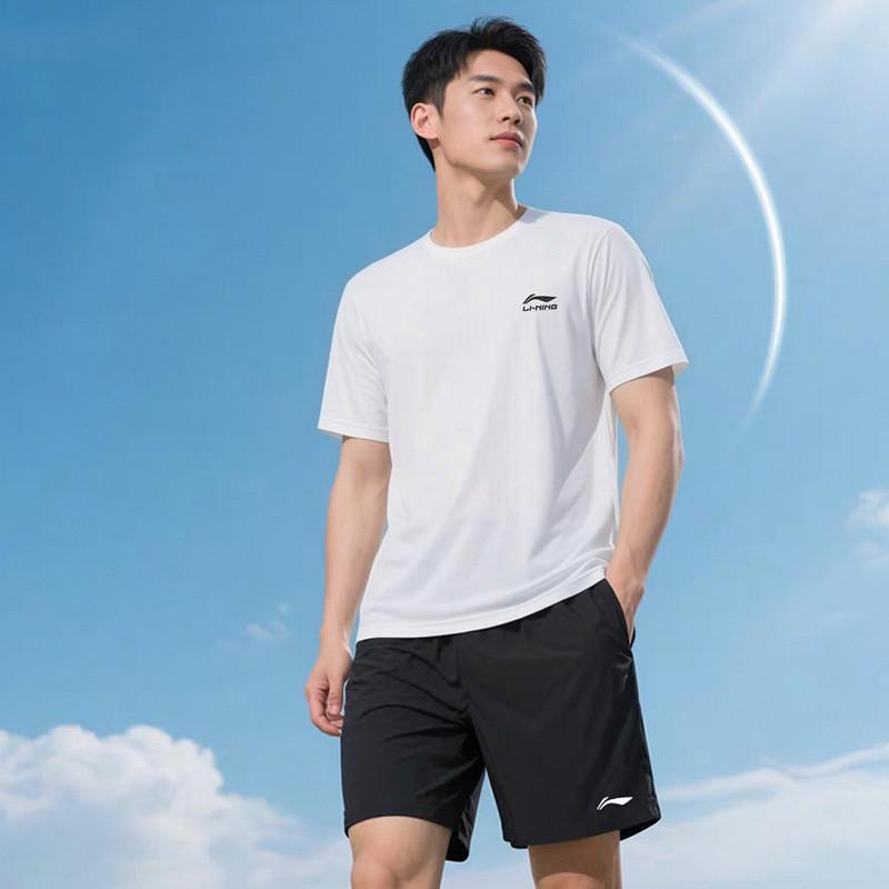 Li-Ning Letter Logo Printed Round Neck Loose Comfortable Casual Short Sleeve T-Shirt Unisex Tops White AHSVA55-2