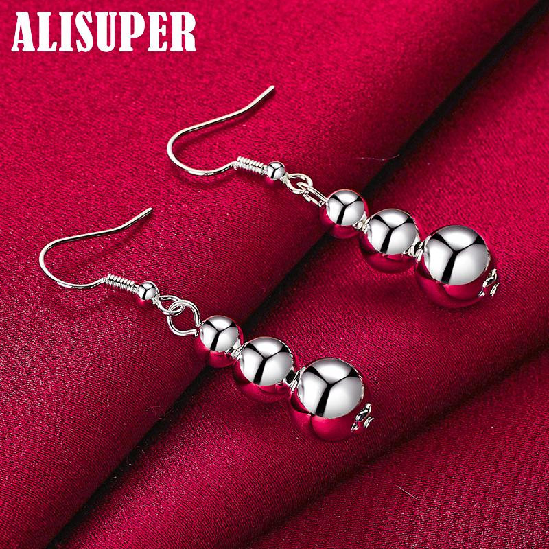 925 Sterling Silver 6 8 10mm Hollow Bead Ball Drop Earrings Jewelry