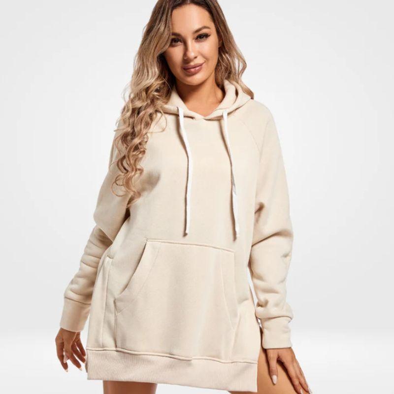 

2024 Europe and America Cross Border Fall and Winter New Arrival Women s Pure Color Hooded Split Shoulder Sleeve Brushed Hoody Apricot XXL
