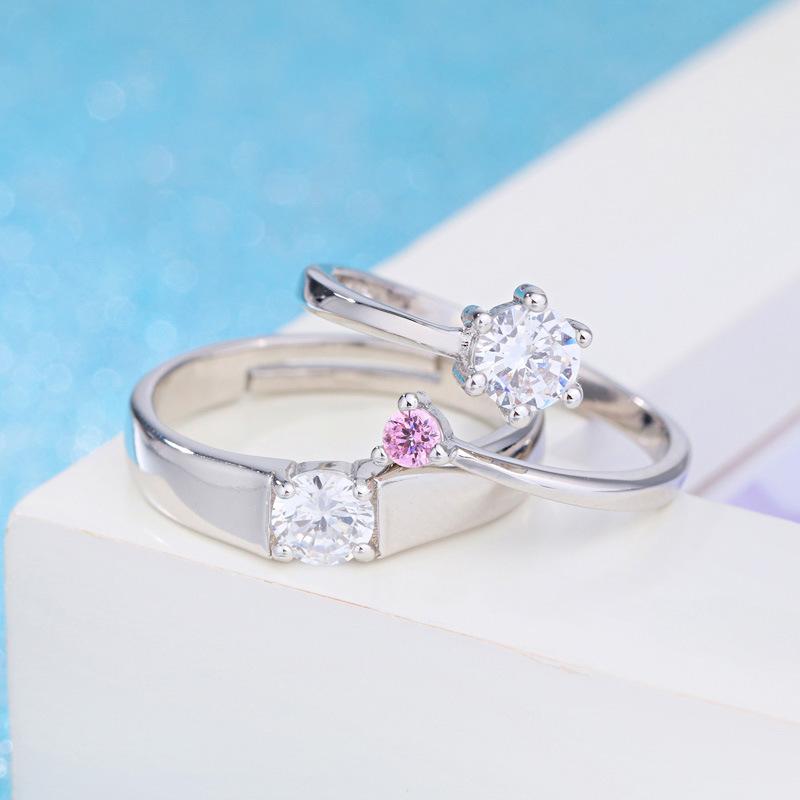 2pcs 925 Sterling Silver Couple Rings Zircom For Women Man Exquisite Student Girlfriend Jewelry Accessories Wedding