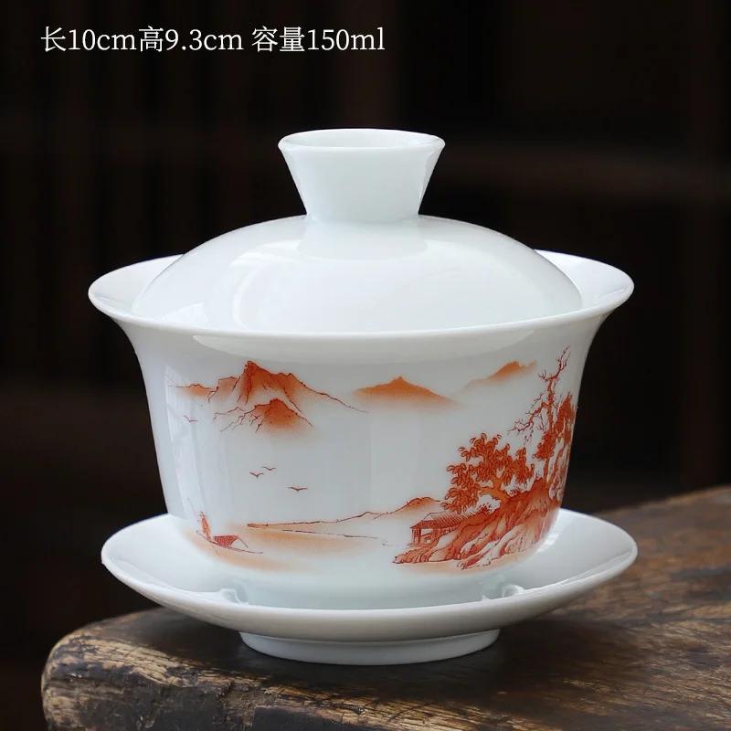 1pcs tea cup Ceramic tea bowl White porcelain large Sancai cover bowl teacup Kung Fu Tea High Quality Chinese style