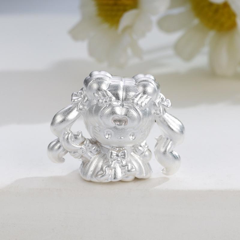 Sterling Silver 999 Cartoon Girl Beaded Handmade Rope Bracelet