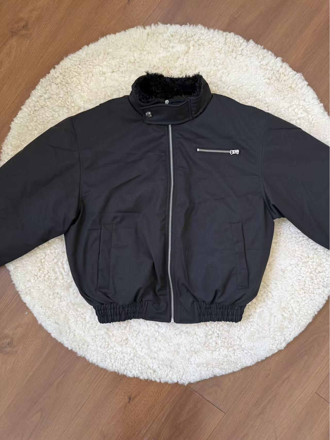 

EME Yishengyiyi Winter Harrington Short Jacket with Detachable Fur Collar - 90% White Duck Down L