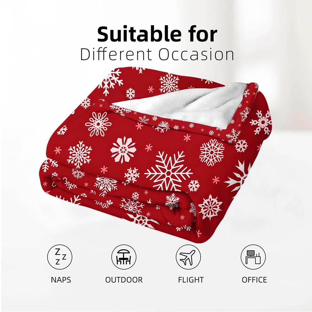 Red Xmas Flake Cartoon Anime Print Flannel Blanket Soft Warm Throw for Kids Bedroom Sofa Christmas Office Car