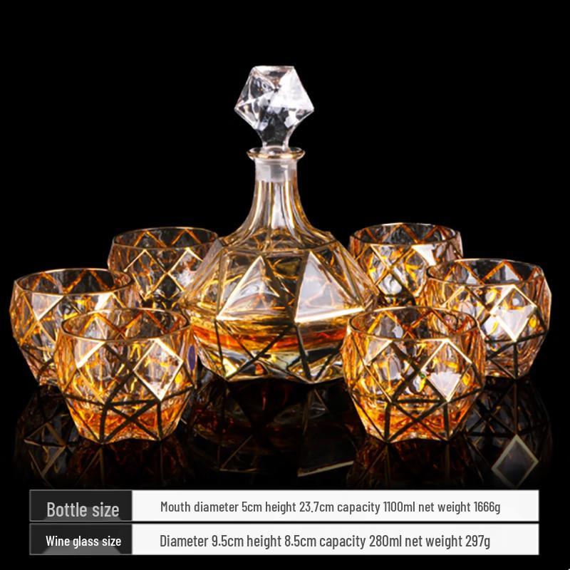 Flavinmci Diamond Gold Crystal Whiskey Decanter Set