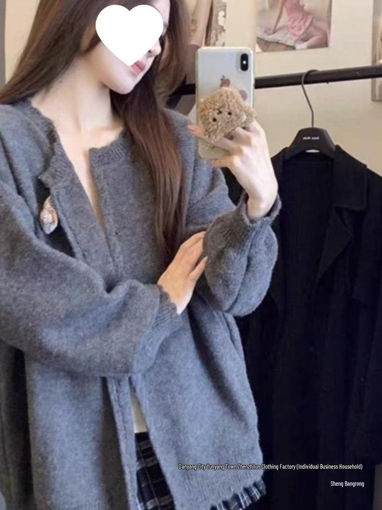 Autumn/Winter Women's Cute Lace Oversized Knit Cardigan Sweater
