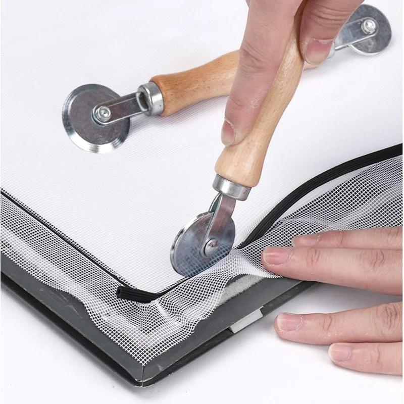 Wooden Handle Steel Wheels Spline Roller Tool for Double Window Installation Durable Screen Door Manual Mosquito Repair