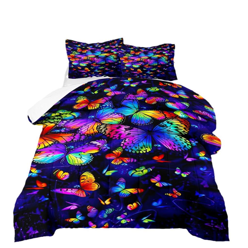 Butterfly Print Comforter Set - 3 Piece Set - Colorful Butterfly Design - Microfiber Comforter Cover
