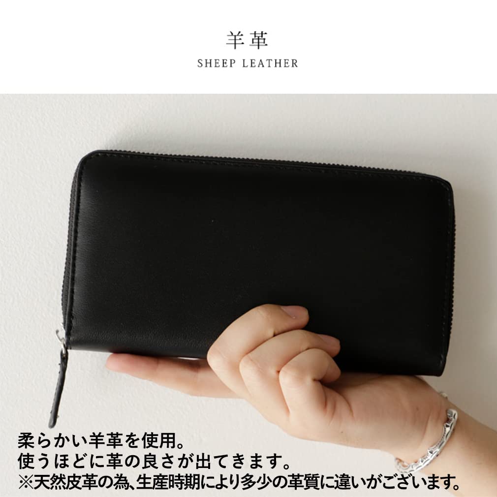 VITAFELICE Sheepskin Long Wallet Women's Zip-Around (Black, vmew-e-031)