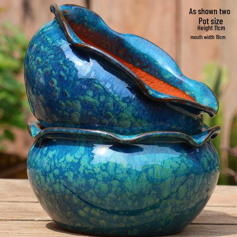 Handmade Vintage Coarse Pottery Large Succulent Planter, Breathable Purple Clay Flower Jar