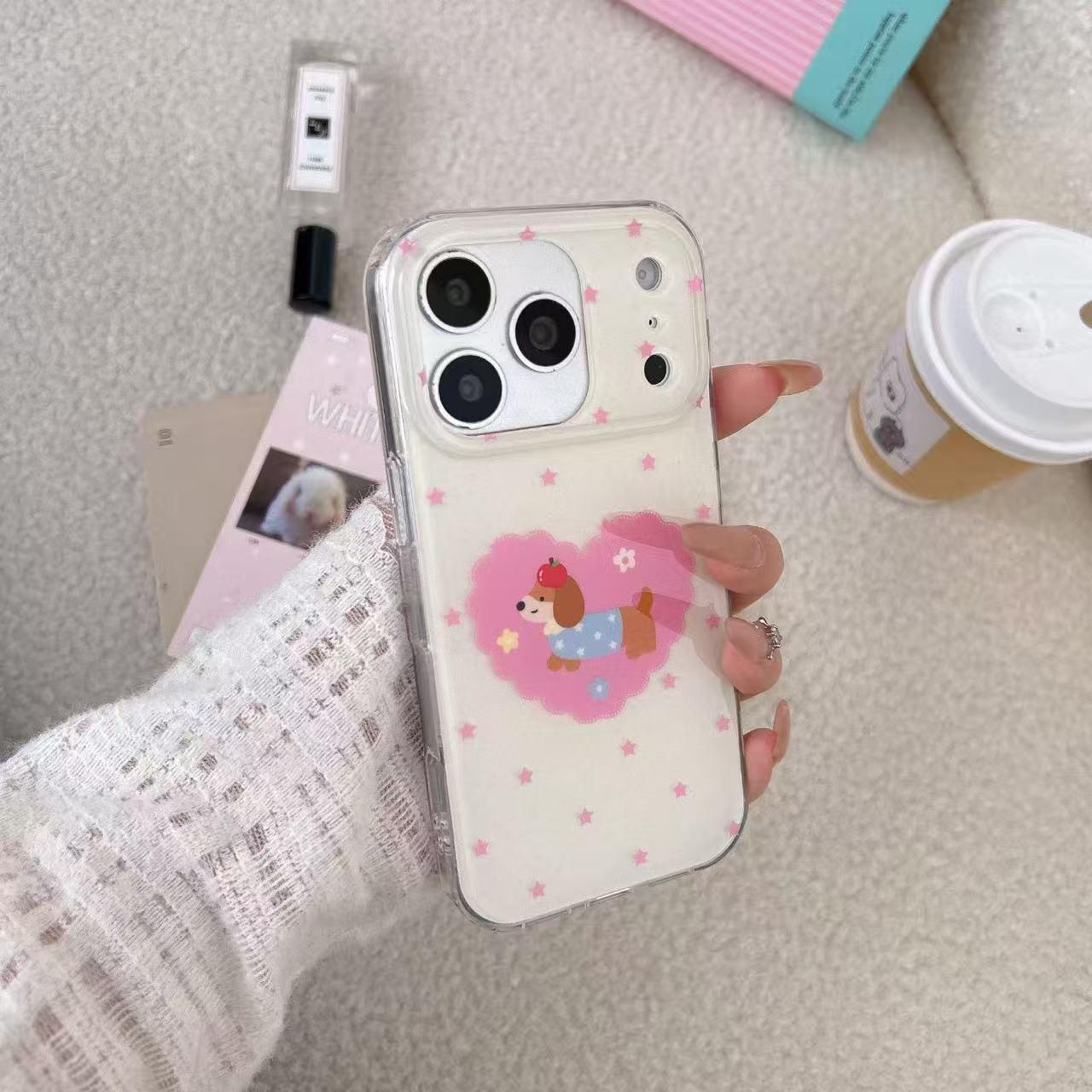 Heart Sausage Dog Double-Layer Phone Case for iPhone 17 Pro Max - Cartoon Design 15 Pro Max