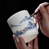Sushi Hand-painted Mutton Fat Jade Ceramic Mug with Lid
