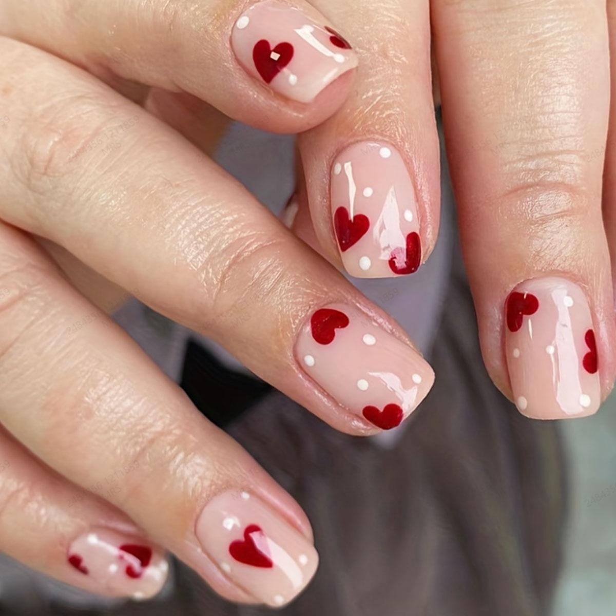 

Valentine s Day Heart Print Press-On Nails - Short Square Tips