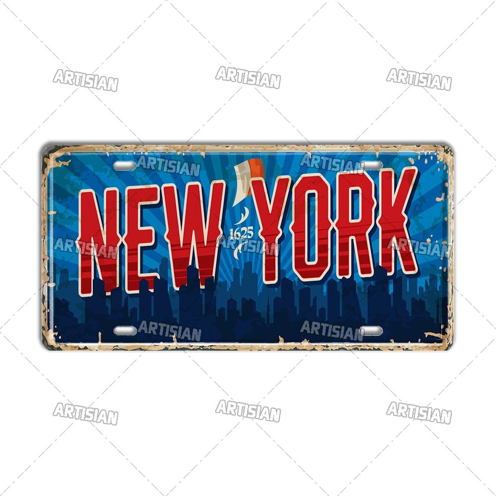 USA License Plate Landmark Metal Wall Sculpture|US City/State Design,Tin Plaque,Halloween&Christmas Gift,Garage/Bar/Cafe Decor