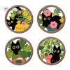 Cat Lover Gifts 4Pcs Boho Black Wall Art, Farmhouse Floral Hanging Wood Sign, Botanical Nature Inspired Art Kitten Decor, Leaves Wooden Sign