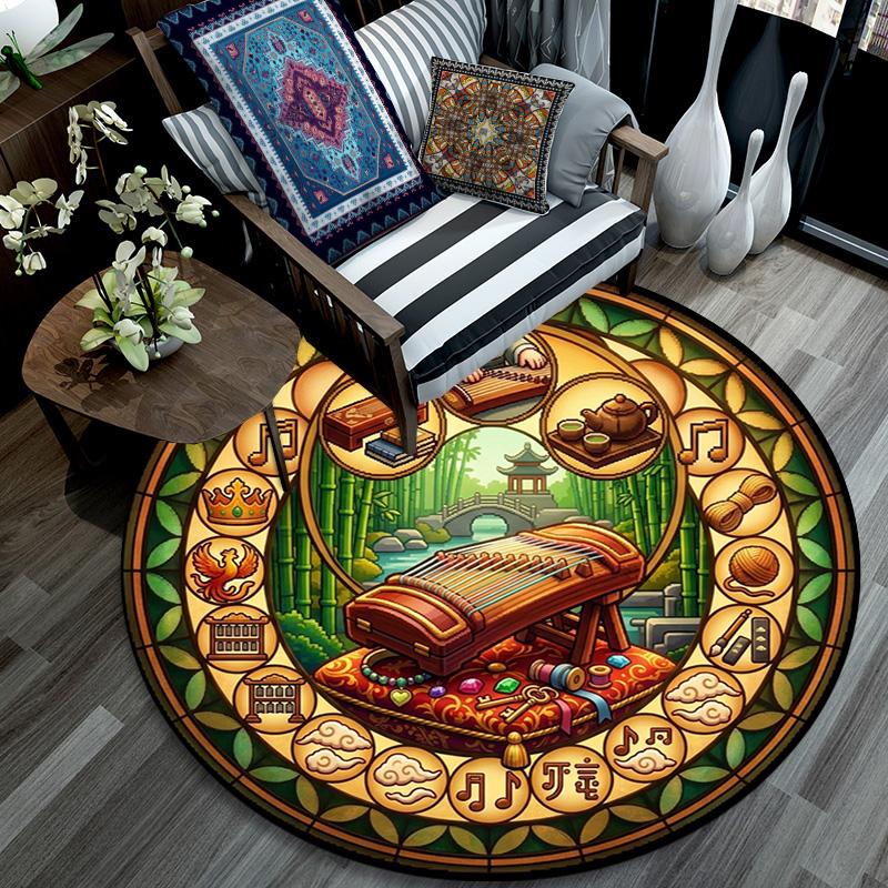 Chinese Musical Heritage Round Area Rug Under Office Chairs Bedroom Living Room Home Decor 80cm x 80cm